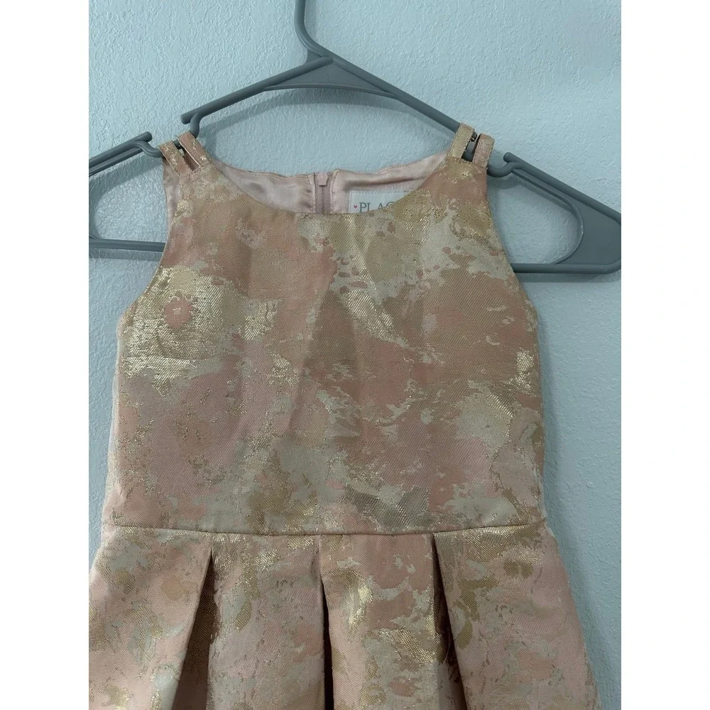 The Childrens Place Girls‎ Pink Gold Brocade Pleated Party Dress Size 4